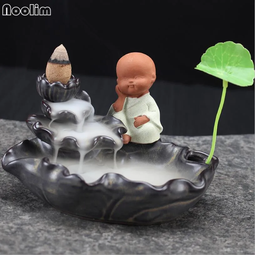 NOOLIM творческий маленький монах обратного потока благовоний горелка дома Dec керамический конус водопад благовония держатель буддийская кадильница+ 20 шт конусов