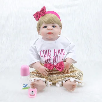 

NEW 22" High Quality Silicone Adorable Lifelike Bonecas Baby Reborn Realistic Magnetic Pacifier bebe Doll Reborn For Girl Gift