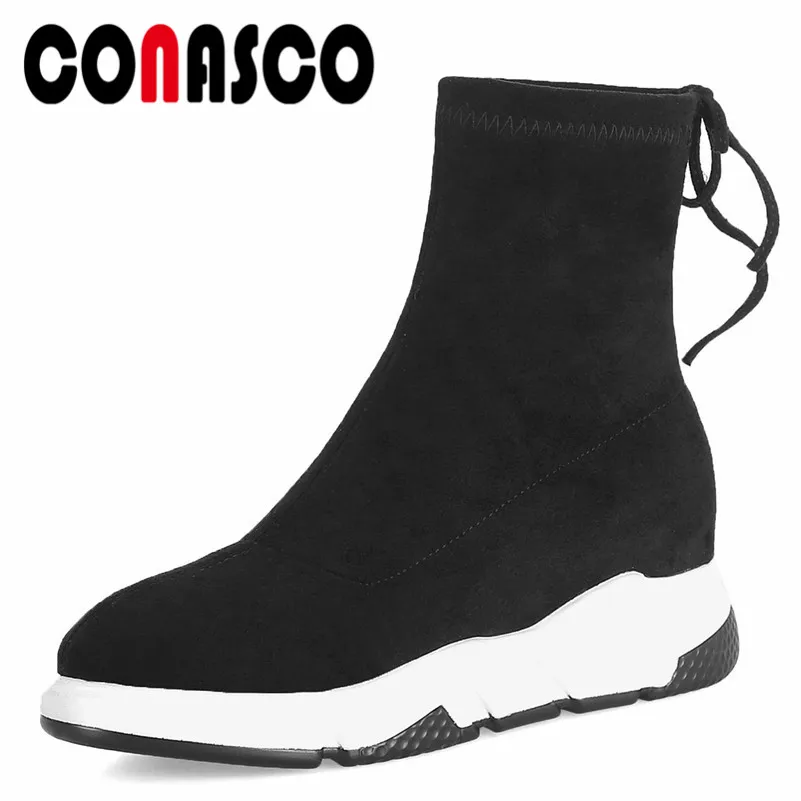 

CONASCO New Design Ankle Boots For Women Wedges High Heels Warm Autumn Winter Martin Shoes Woman Round Toe Platforms Short Boots