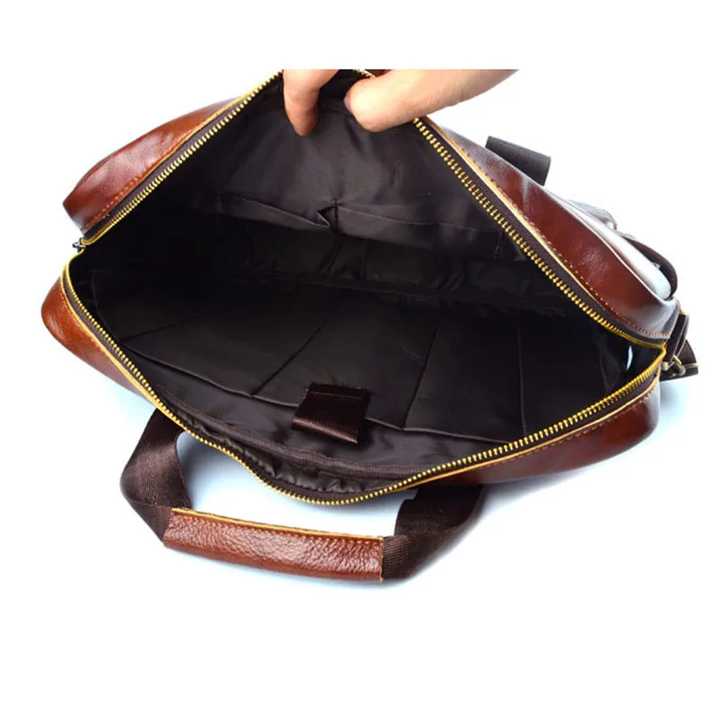 EUMOAN Genuine Leather genuine leather laptop bag Handbags Cowhide Men Crossbody Bag Men's Travel brown leather briefcase