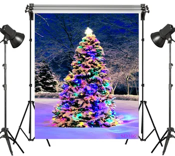 

LB Polyester & Vinyl Dreamy Corlorful LED String Light Christmas Tree Snowy Backgrounds For Photo Studio Photography Backdrops