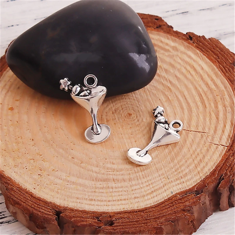 DoreenBeads цинковый сплав кулон вино Стекло антикварные серебряные подвески ювелирные изделия DIY Компоненты 20 мм(6/") x 14 мм(4/"), 5 шт