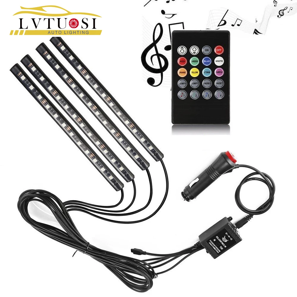 

Car Accessories LED Soft Strip Wireless Remote Music Control Interior Floor Decoration Light Cigarette Lighter Switch RGB 12V CJ