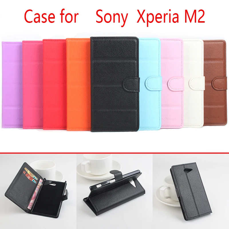 Для sony Xperia M2 чехол для телефона Фолио Флип Однотонная одежда Личи узор из
