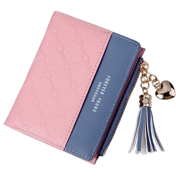 

Love Wallet Hasp Zipper Tassel Woman Wallet 2018 Ladies Purse Short Pouch Wallets Female Patchwork Card Holder Money Bags 11cm