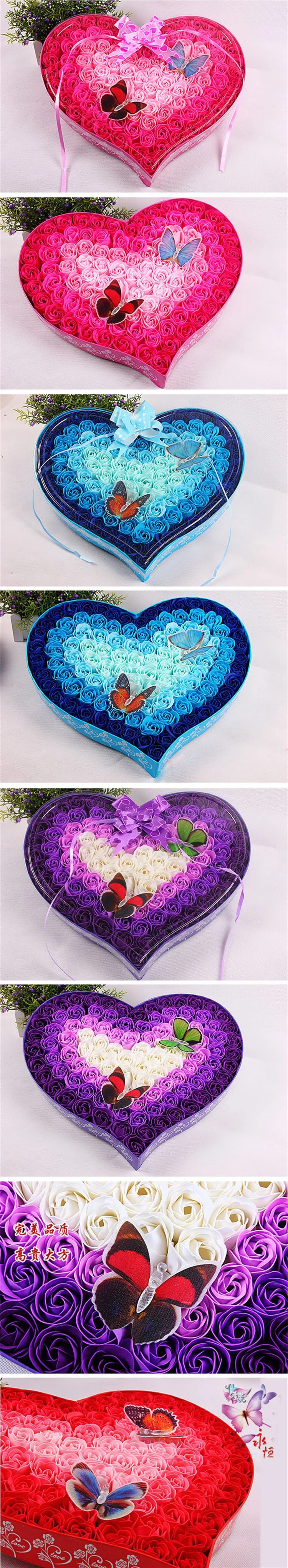 100 Pcs Scented Rose Flowers Bath Soap With 2 Buttferfliers New Wedding Gift Heart Shape Rose Flowers Gift For Valentine's Day (8)