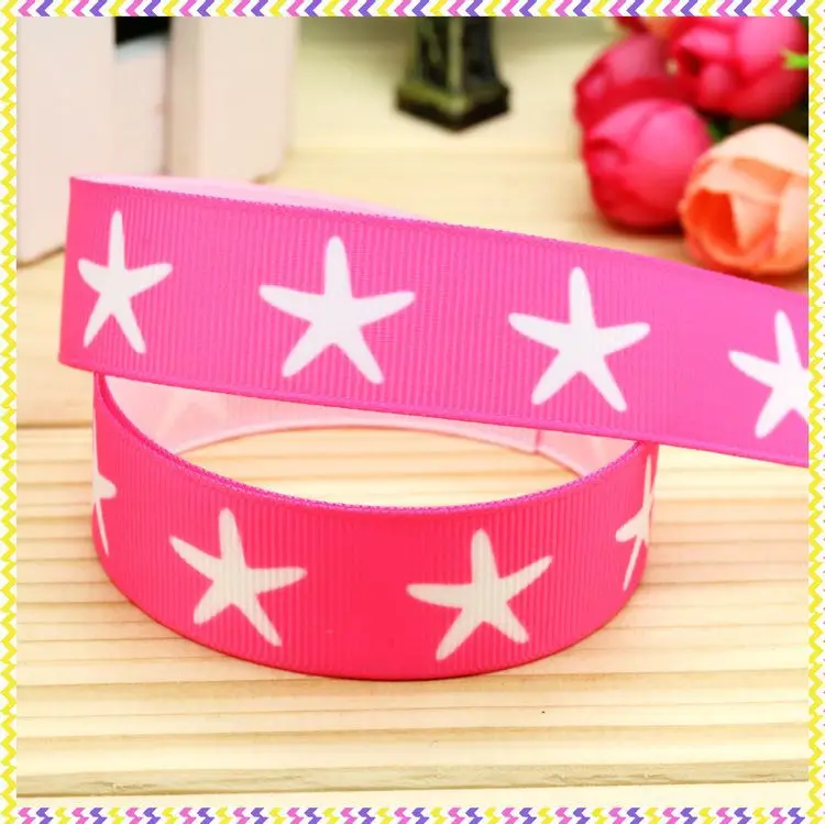 

New 7/8'' Free shipping starfish printed grosgrain ribbon hair bow headwear party decoration wholesale OEM 22mm H4084