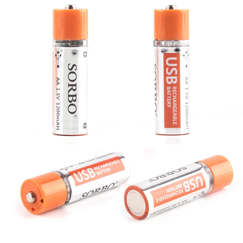 4 шт. Сорбо аккумуляторная батарея 1200 мАч AA USB аккумуляторные батареи 1,5 в Быстрая зарядка Li-po батарея