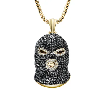 

Hip Hop Micro Paved Black AAA Cubic Zirconia Bling Ice Out CSGO CS GO GoonSki Mask Pendants Necklace for Men Rapper Jewelry
