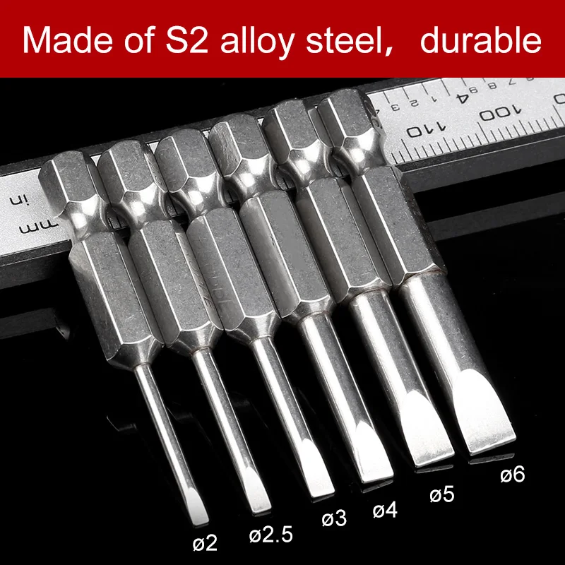 HOEN S2 Alloy Steel Flat Head Slotted Tip Slotted Screwdrivers Bits 6pcs/set 50mm 2.0 6