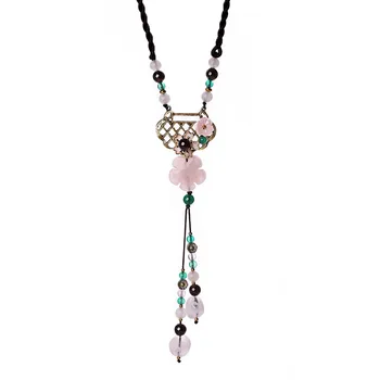 

Necklace original design long pendant accessories Chinese style sweater chain decoration powder crystal pendant wild