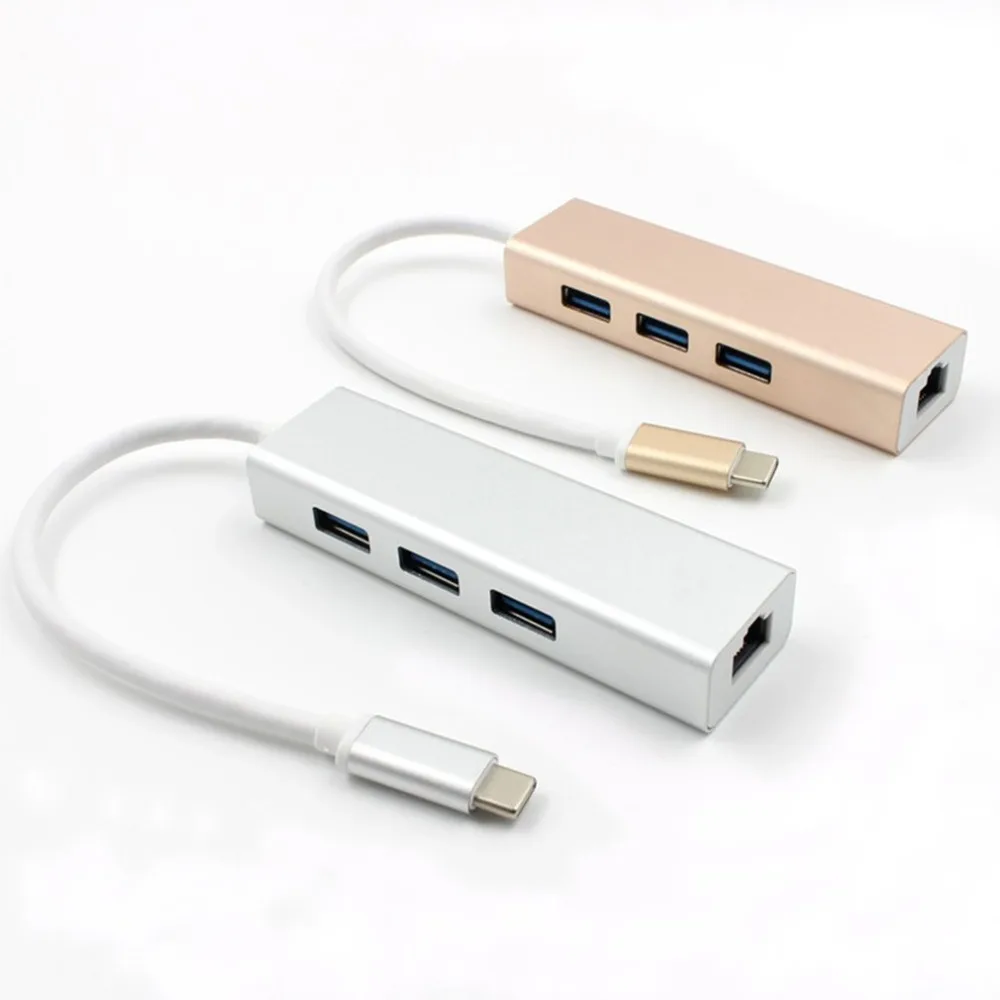 

Type-c To Rj45 Gigabit Network Type-c To Usb3.0 With Three Hub Aluminum Alloy External 3.0 Network Card