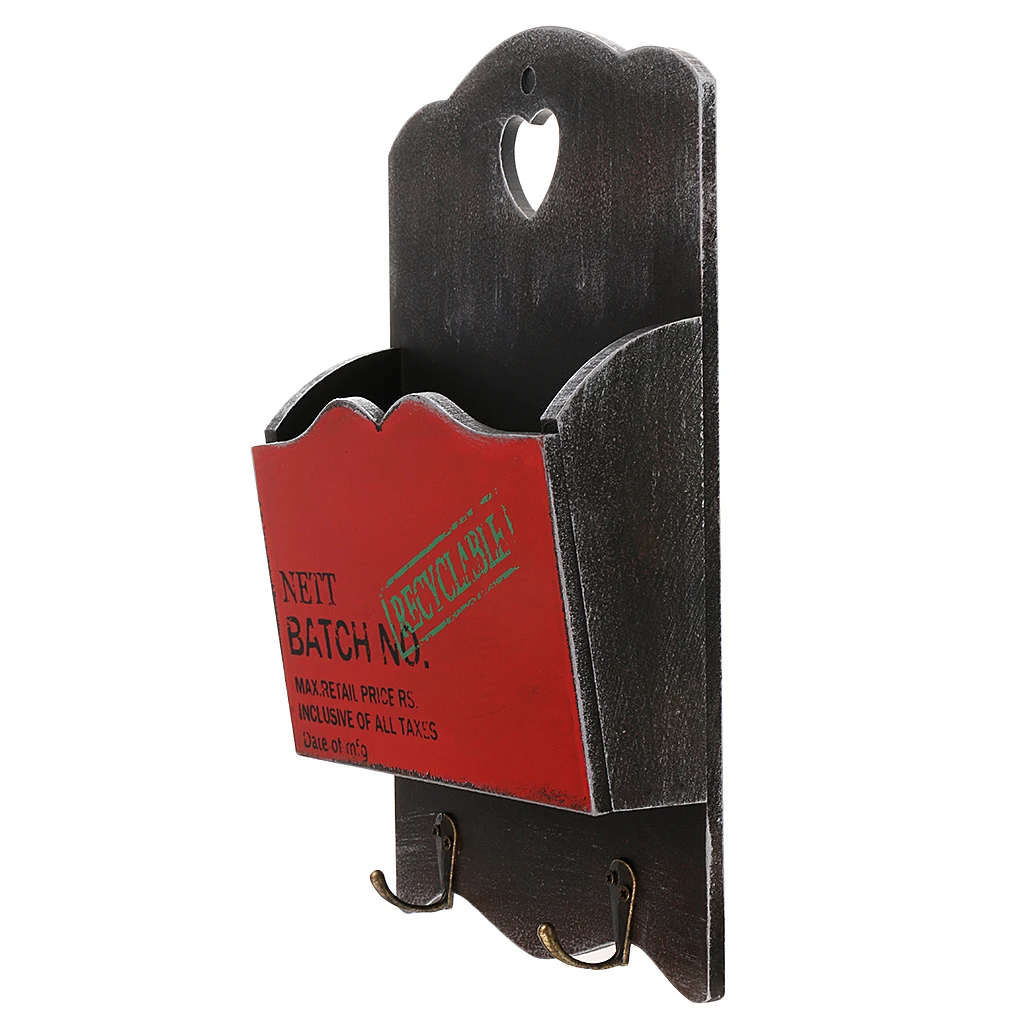 Phenovo Wooden Wall Mounted Mail Letter Organizer Key Rack Organizer Storage Holder