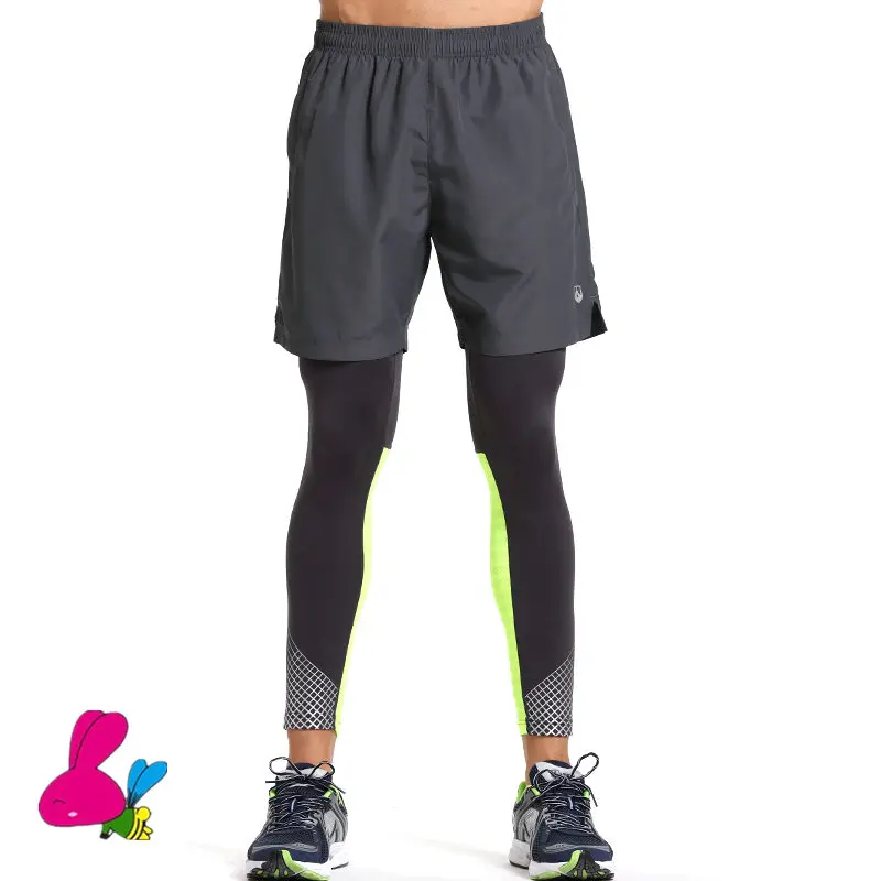 Новейшие мужские Компрессионные спортивные штаны, трико для бега, сухая посадка, базовый слой, для фитнеса, спортзала, 2 в 1, одежда для бодибилдинга, обтягивающие леггинсы