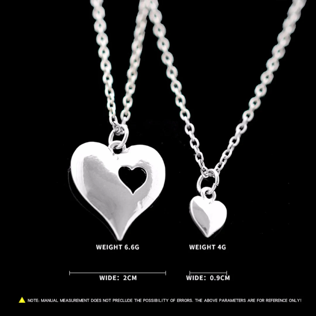 2pcs Mother and Daughter Silver Two Hearts Necklace Love Pair Set Jewelry