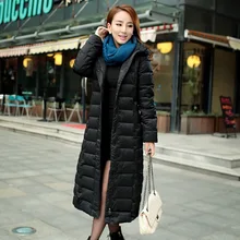 X-long 112-120 см зимнее пуховое пальто, верхняя одежда для женщин, с капюшоном, уплотненное, теплое, 90%, белое, на утином пуху, пальто, модное, размера плюс