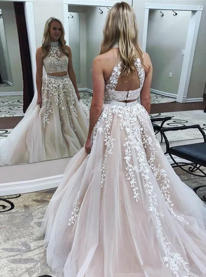 two-pieces-prom-dresses-beading-high-neck