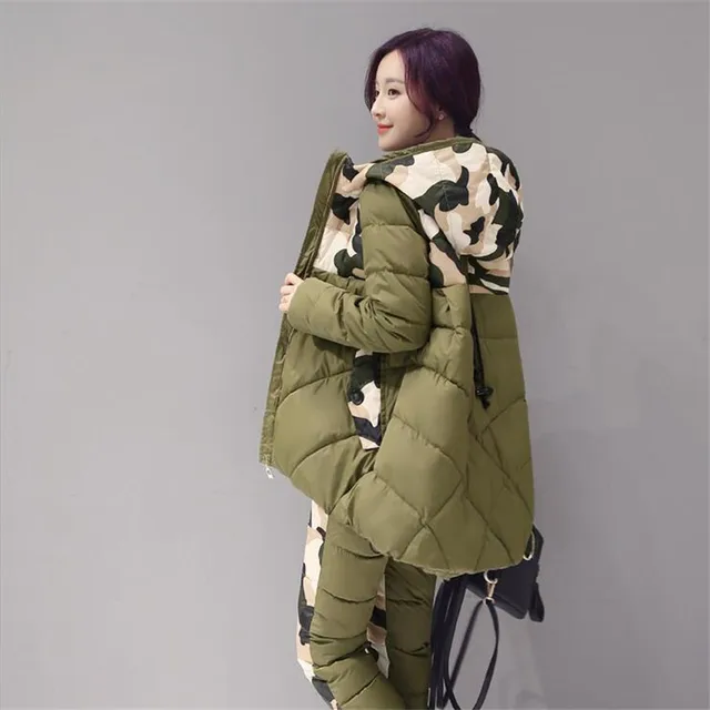 Cheap 2015 New Pattern Korean SLIM WARM coat Camouflage Clothes Suit Woman Twinset  warm coat 08930155