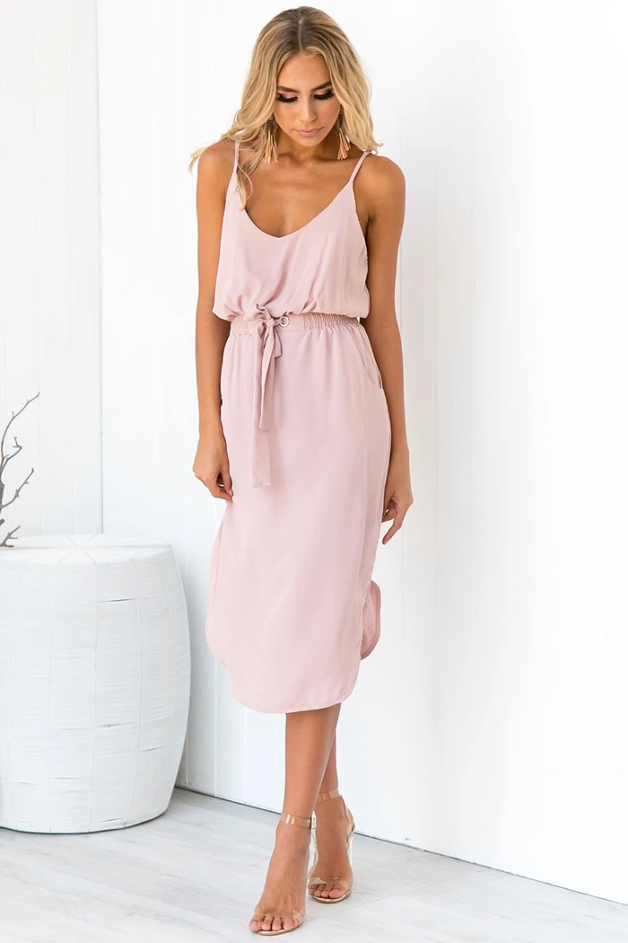 

Women Bandage Dress Knee Length Vintage Elegant Casual Solid Spaghetti Strap