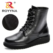 ROYYNA/Новинка года; кожаные женские ботинки; зимняя короткая плюшевая обувь; женские ботильоны в байкерском стиле; Модные женские ботинки; Botas