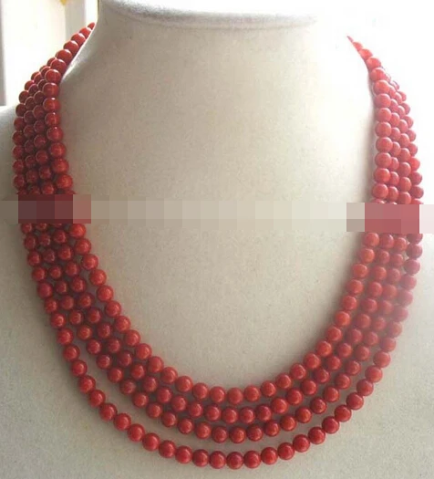 

Jewelr 006458 4rows red coral round 5mm necklace 16-18inch nature