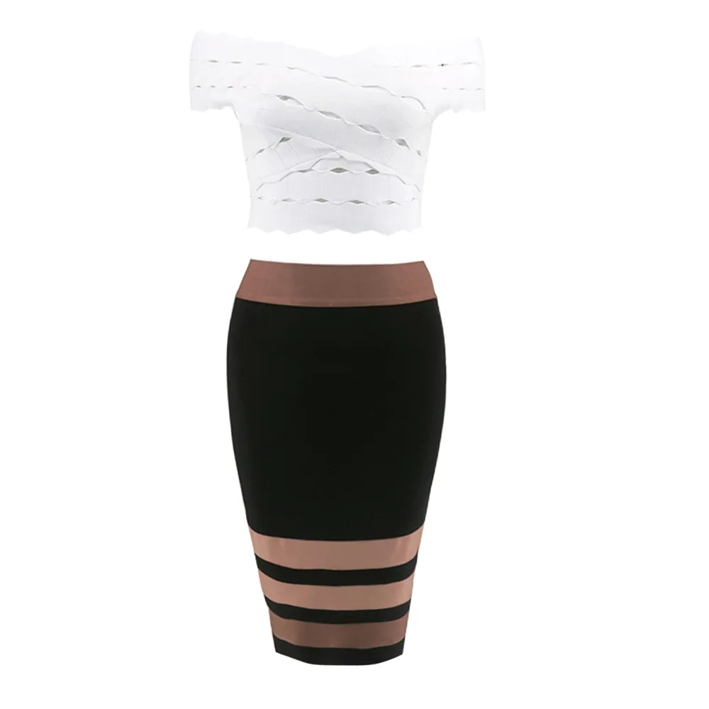 

Wholesale Concise Design Hit-Color Short Bandage Skirt Blue Brown Rayon Bandage Fabric Knee length Mini Bodycon Skirts