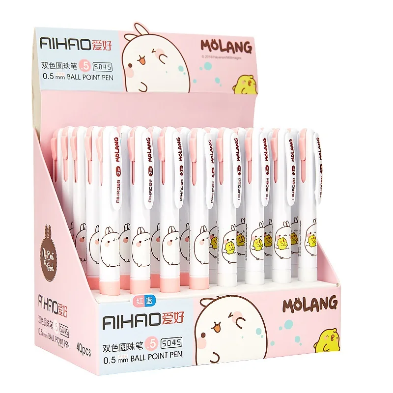 

40pcs/lot 2 colors red blue ink cute cartoon Molang rabbit ballpoint pen students stationery boys girls school prize gift