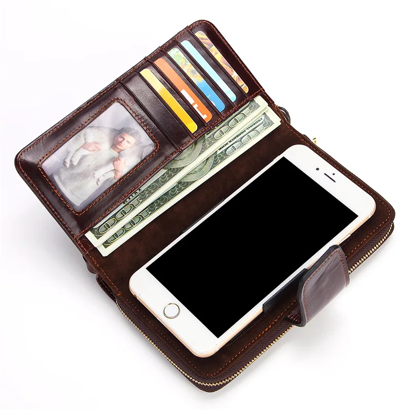 Мужской клатч кошелек бумажник из натуральной кожи Длинный съемный чехол для карты кожаный кошелек монета мужская сумка для телефона женский клатч кошелек