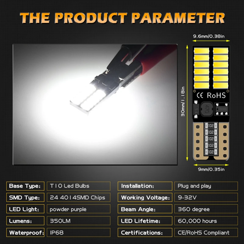 Katur 10 шт. T10 LED CANBUS W5W супер яркая светодиодная лампа 194 168 2825 Readind лампы для номерного
