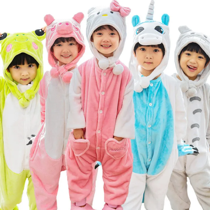 2017 New Baby Boys Girls Pajamas Autumn Winter Children Flannel Animal Funny Animal Stitch Panda Pajamas