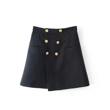 2017 Autumn New Style Women Fashion High Waist Metal Buttons Decoration Casual Slim Solid Color A-Line Skirts