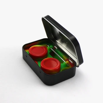 

4 in 1 Tin Silicone Storage Kit Set with 2pcs 5ml Silicon Wax Container Oil Jar Base Dab Dabber Tool with Metal Black Box