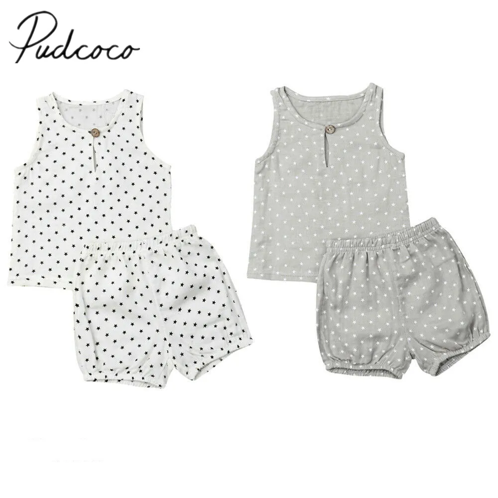 

2019 Baby Summer Clothing Newborn Baby Boy Clothes Sets Stars Print Sleeveless Tops Shirt Shorts Pants Outfits Sunsuit 0-24M