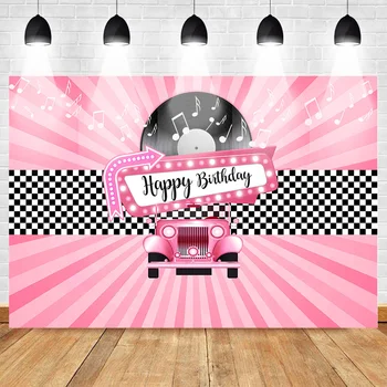 

Mehofoto Happy Birthday Photography Backdrops Music CD Pink Car Birthday Party Banner Decoration Background Gift Children Stripe