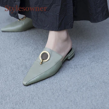 

Stylesowner Fashionable British Style Pointed Toe Slipper Shoe Deep Mouth Metal Ring Decoration Retro Shoe New Style Joker Shoe