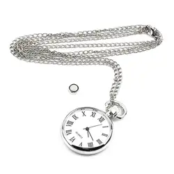 Модные кварцевые круглые карманные часы винтажная Длинная цепочка из звеньев ожерелье часы серебряный цвет цепочка Кулон стильный подарок