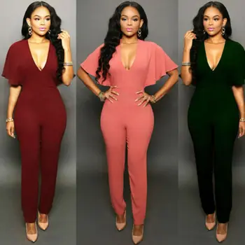 

2019 New Women Clubwear V-neck Jumpsuits Party Slim Fit Solid Playsuits Romper Fashion Woman Clothing