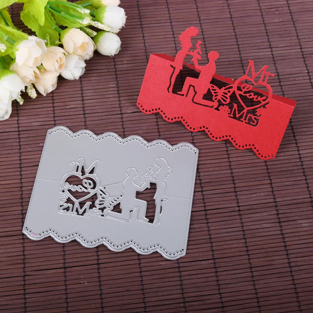  Love Couple Wedding Invitation Card Metal Cutting Dies Silver Stencil For Scrapbooking Paper Cards  - 33052547340