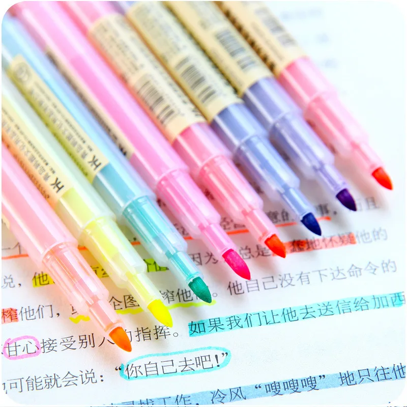 8 шт Kawaii маркеры милые двухсторонние флуоресцентные маркеры ручка, канцелярские принадлежности для офиса аксессуары Школьные принадлежности Canetas