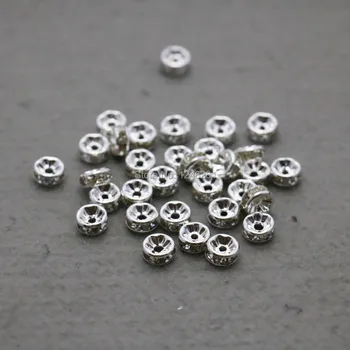 

100PCS Silver-plate circle Spacers Inlaid Rhinestone separate beads Metal Fittings for Accessory DIY Machining parts Design 10mm