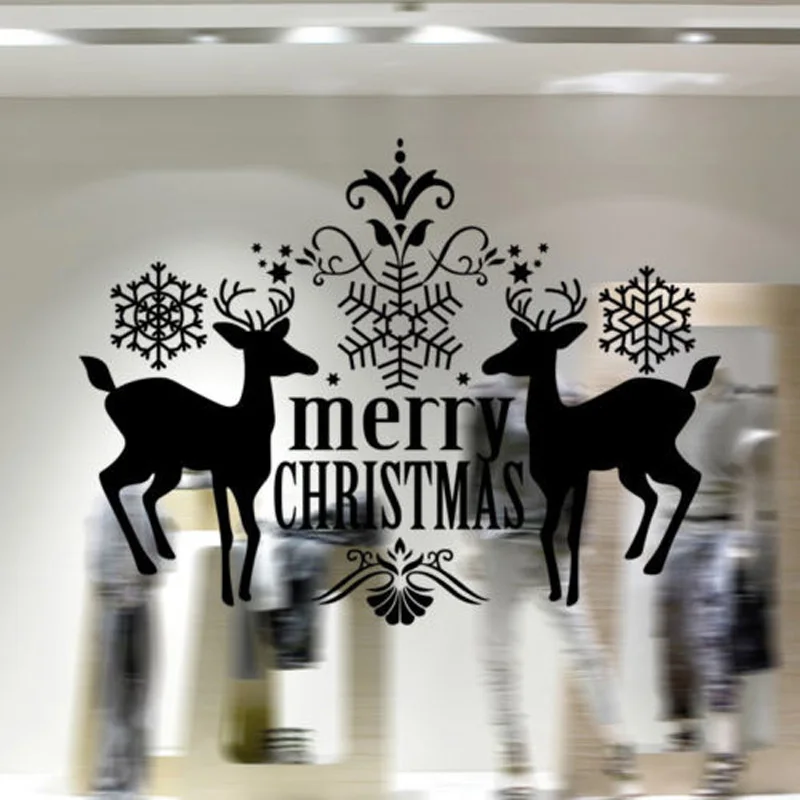 2018 Newest Cute Merry Christmas Happy New Year Deer Window Shopcase Wall Sticker Home Decal