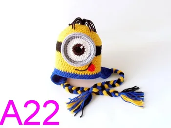 

free shipping, 20pcs minion beanie 100% handmade crochet baby/girls/boys hat,Children's hat caps Christmas gift