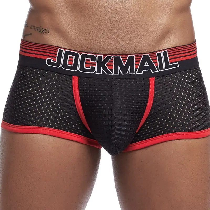 JOCKMAIL, Новое мужское нижнее белье, мужские боксеры, шорты, сексуальный u-выпуклый дизайн, Гей Нижнее белье, мужские трусы, сетчатые дышащие мужские трусы - Цвет: Красный