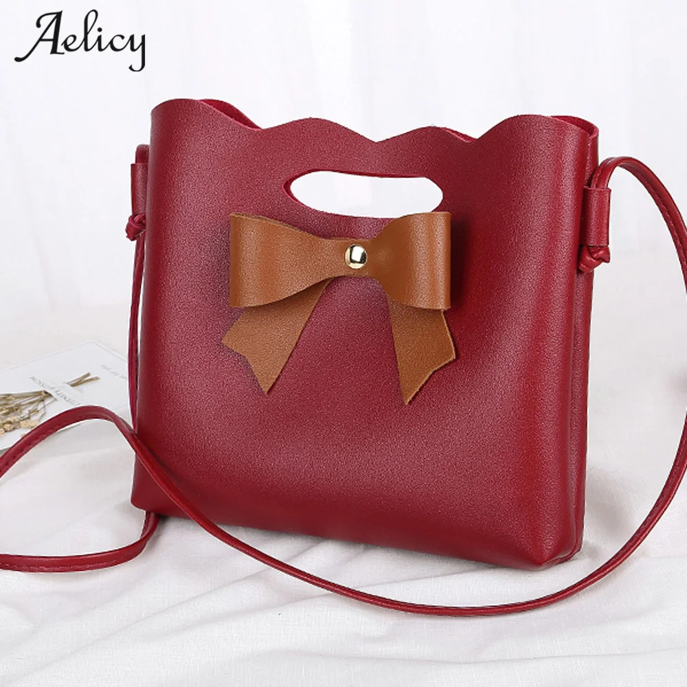 Женская сумка мессенджер Aelicy Кожаная мини с бантом и ручками 2020|female bag|designer hand