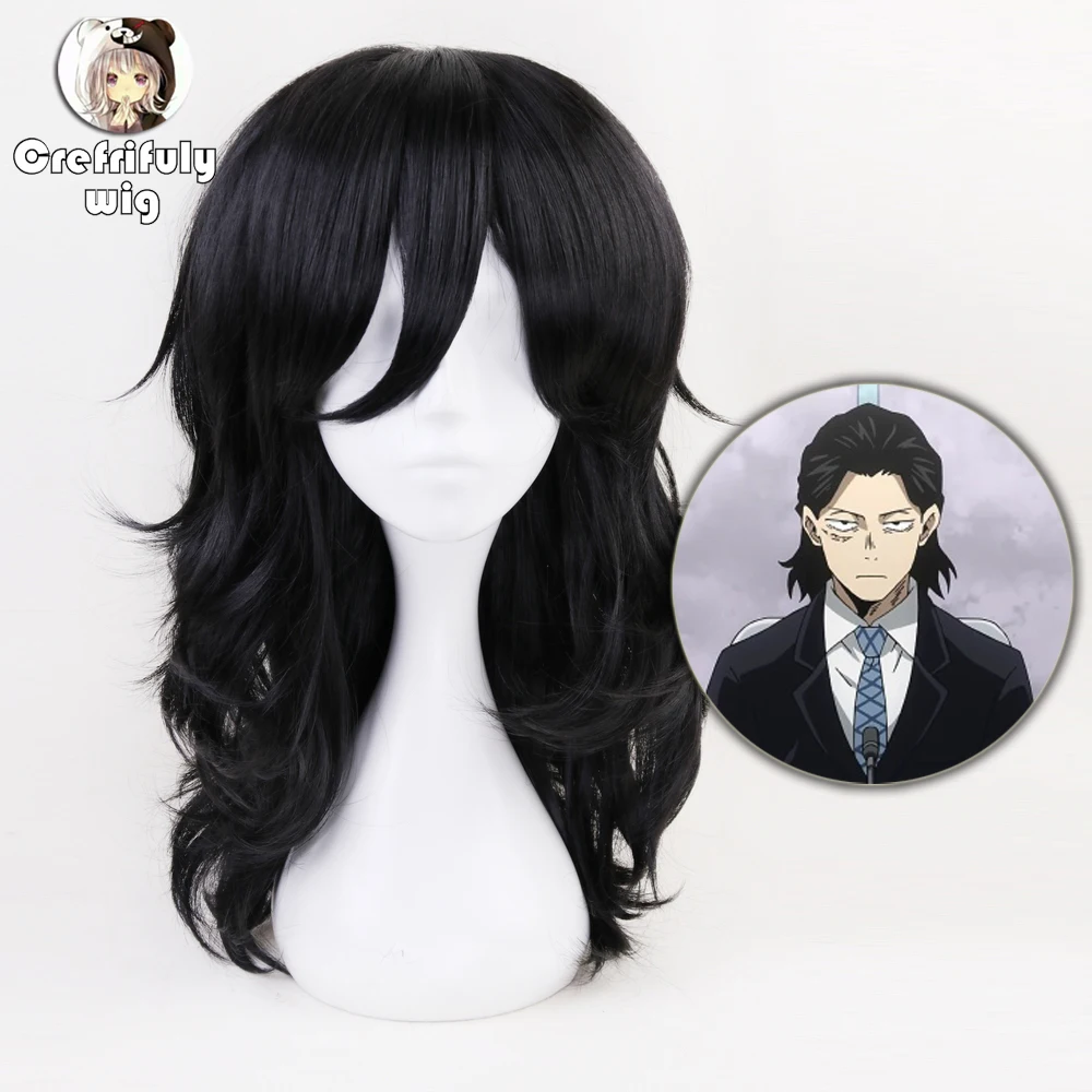 Аниме My Hero Academia Akademia Shouta Aizawa 45 см черный волнистый парик термостойкие синтетические косплэй костюм парик + бесплатная парик кепки