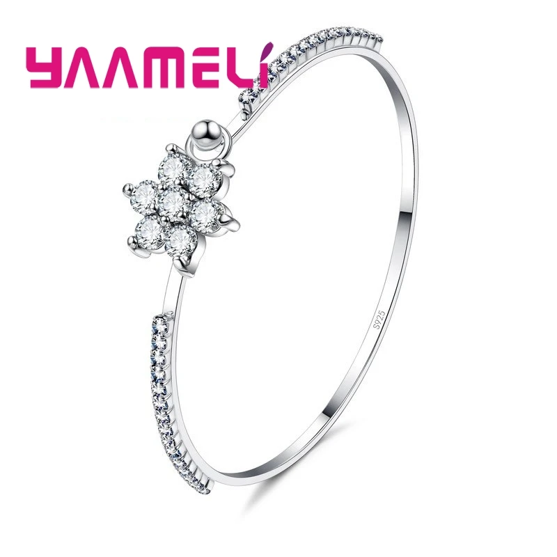 

YAAMELI Trendy Women Girls Bracelet Cubic Zirconia Female 925 Sterling Silver Wedding Engagement Bangles Fashion Jewellry