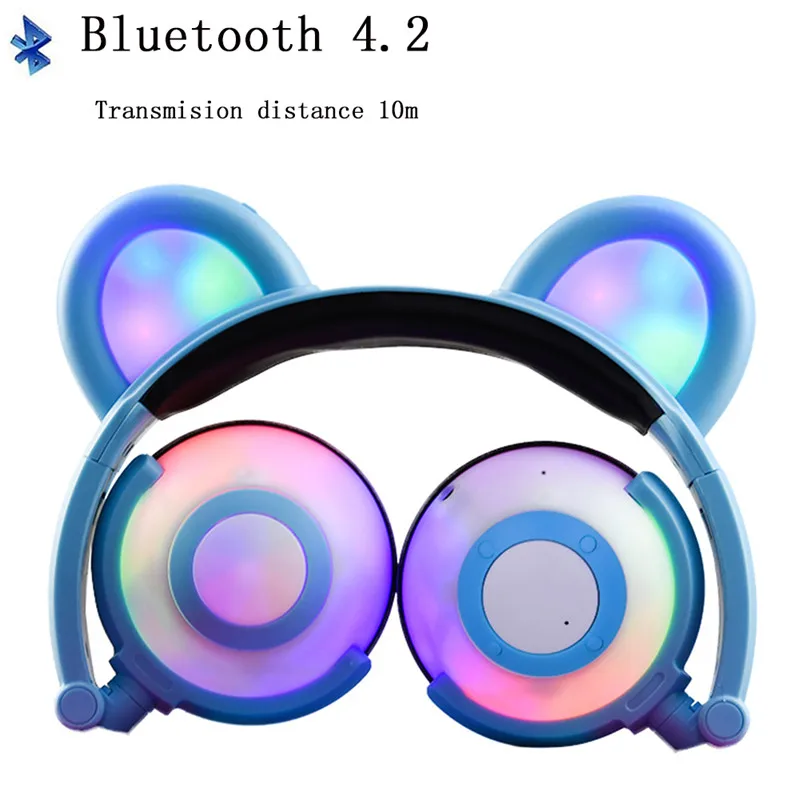 Bluetooth-наушники Беспроводные наушники для детей LIMSON Bear Ear Heads LED Light Мигающий 3,5-мм штекерный кабель с микрофоном, совместимый с электронным устройством BL109 - Цвет: BL109-blue