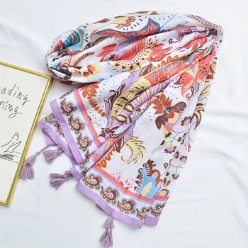 

Guttavalli New Women Lavender Totems Long Scarf Nice Tourism Tassels Shawl Sunscreen Cotton Thin Chevron Seasides Soft Wrap