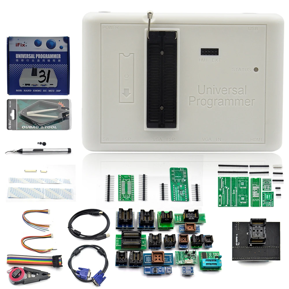 Новейшее программное обеспечение RT809H+ 35 оригинальные адаптеры с CABELS emmc-nand FLASH чрезвычайно быстрый Универсальный программатор