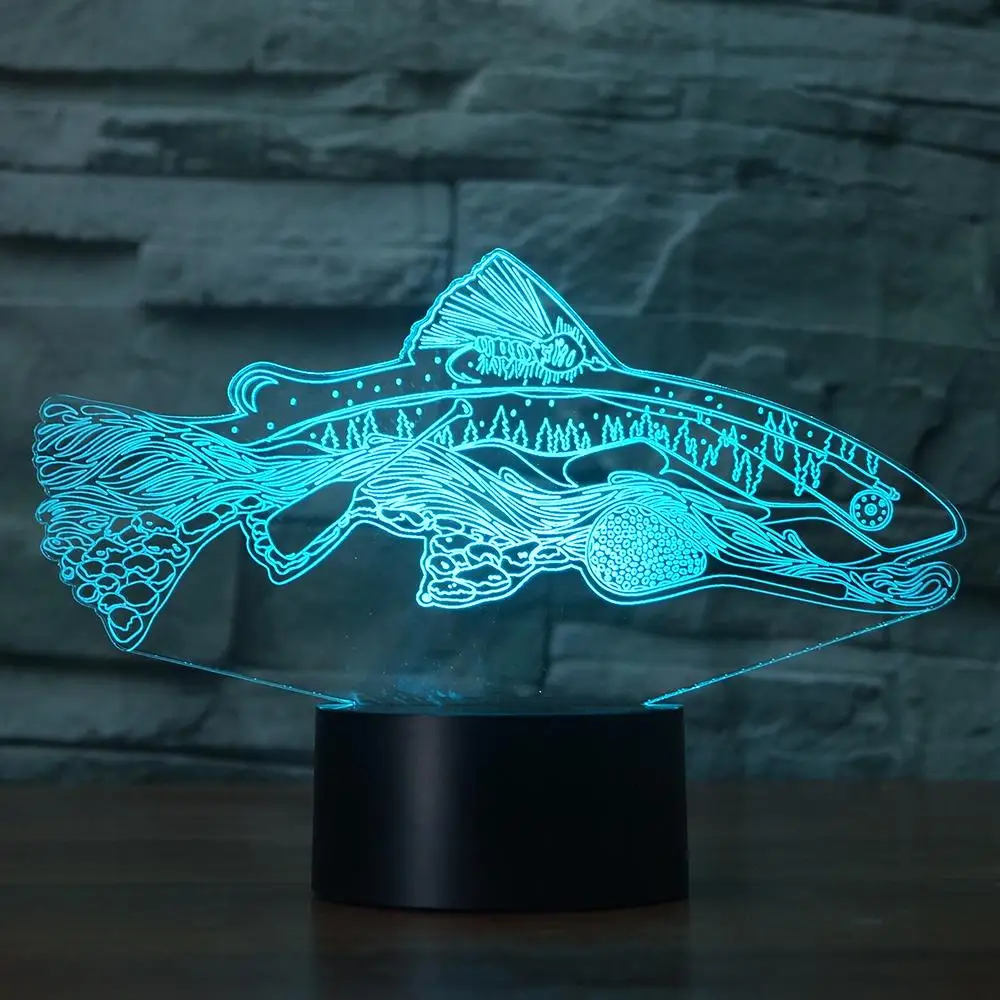 

3D LED Fishing Tools Within Fish Table Lamp Home Decor Party Luminarias 7 Colors Changeing Night Light Bedside Sleep Lighting